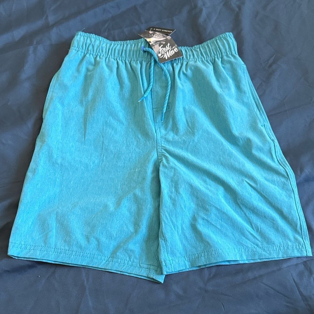 Boys First Wave Turquoise Drawstring Swim Shorts Large 14-16